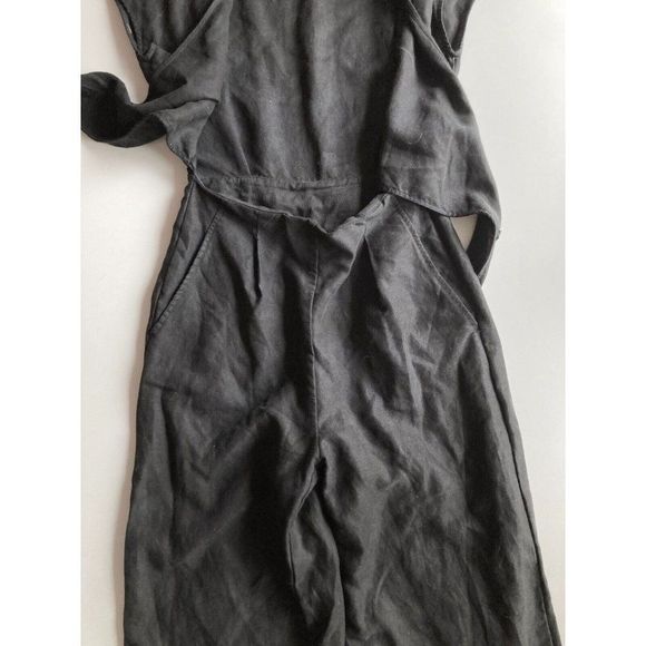 Aritzia WILFRED Brax Black Linen Lyocell Cut-Out Wrap Wide Leg Jumpsuit, Size 6 - Picture 10 of 13